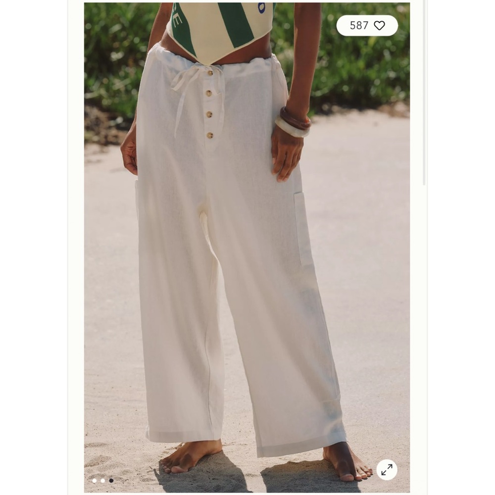Celandine Linen Oversized Fisherman Pants. Navy Blue.